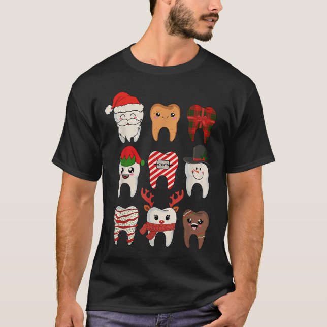 Camiseta Dentes de Natal Dentista Xmas Reindeer Papais noei (Frente)