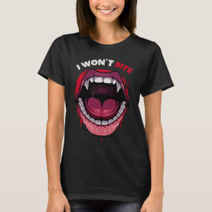 Camiseta Dentes de vampiro Lábios vermelhos mordem o fã do 