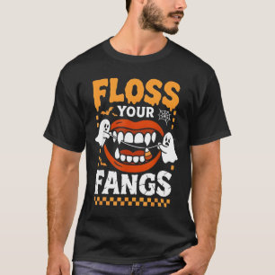 Camiseta Dentes Engraçados Retrô Floss Seus Dentes de Vampi