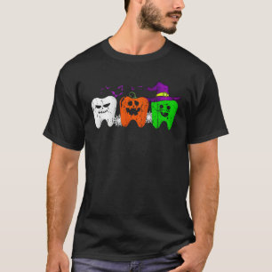 Camiseta Dentes Fantasma Abóbora Bruxa Fofo Halloween Odont
