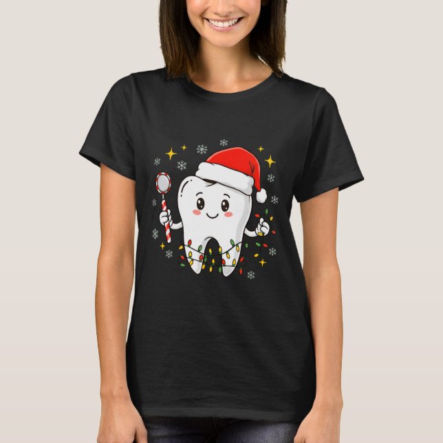 Camiseta Dentist Christmas Teeth Xmas Lights Funny Dental S (Frente)
