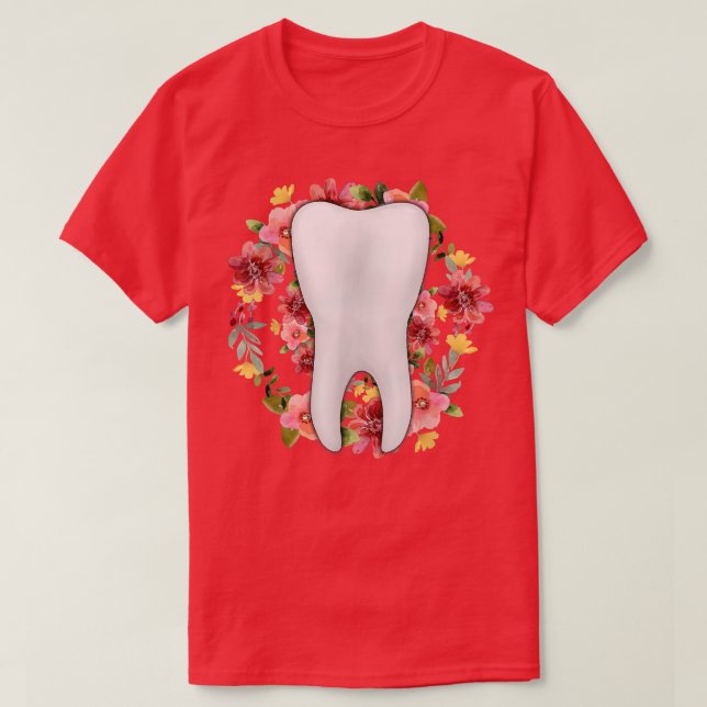 Camiseta Dentista Floral Dentista Flores Dentais Assistente (Frente do Design)