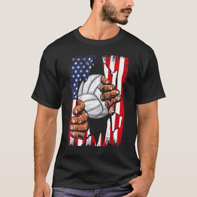 Camiseta Dentro Americano Patriótico De Voleibol Americano  (Frente)