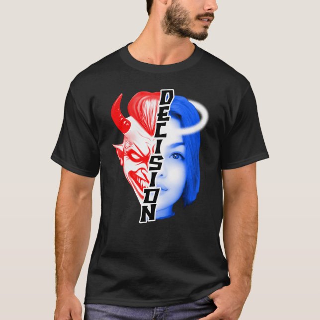 Camiseta Dentro da Dualidade Tee. Decisão - Angel ou Devil? (Frente)