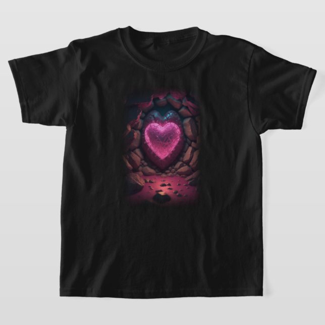 Camiseta dentro de fundo do coração 3d brilhando (Postura )