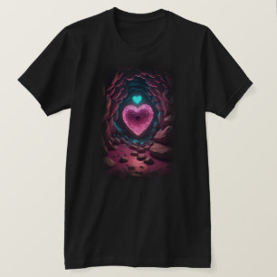 Camiseta dentro de fundo do coração 3d brilhando