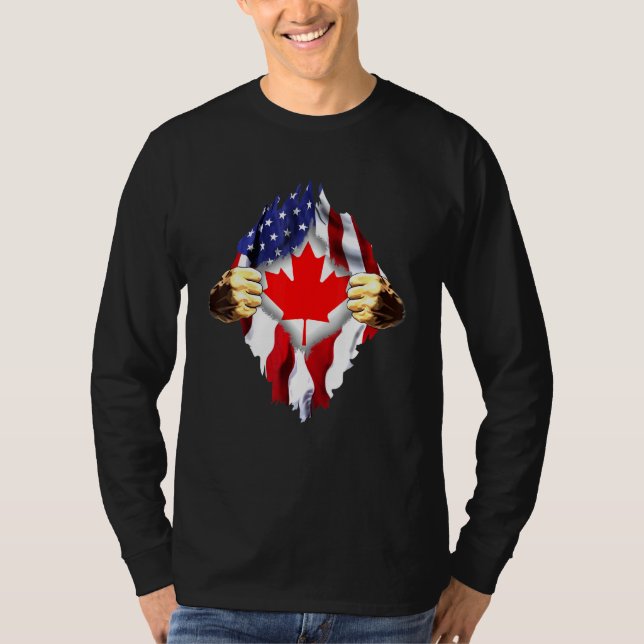Camiseta Dentro de sangue canadense Canadá Bandeira america (Frente)