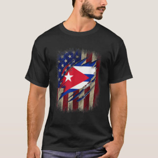 Camiseta Dentro de sangue cubano americano Cuba Bandeira Pr