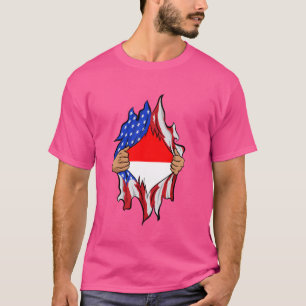 Camiseta Dentro de sangue indonésio Orgulhosa Bandeira da I