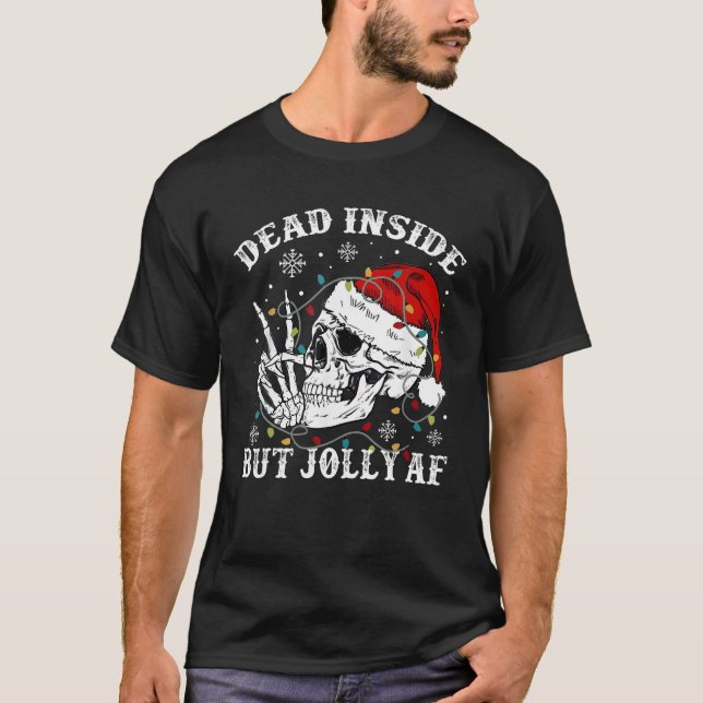 Camiseta Dentro morto Mas Cristo do Skeleton Santa Hat Joll (Frente)