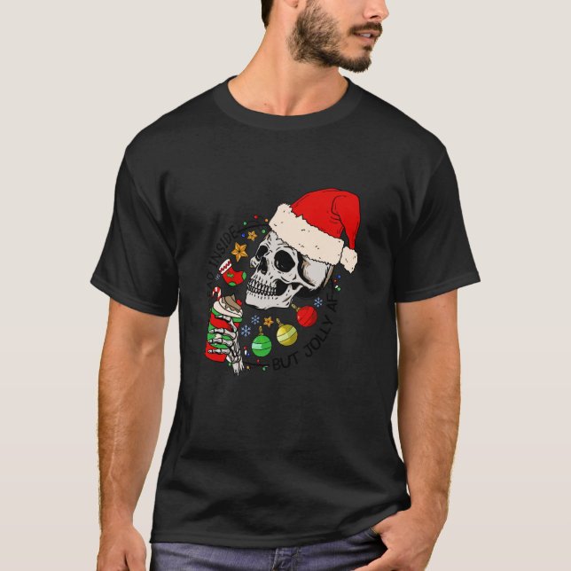 Camiseta Dentro morto Mas Jolly AF Engraçado Skeleton Santa (Frente)