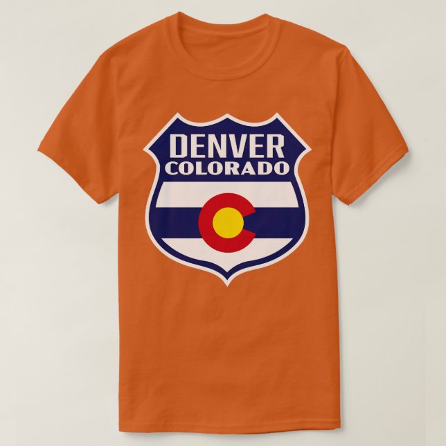 Camiseta Denver Colorado Retro Flag Shield Blue (Frente do Design)