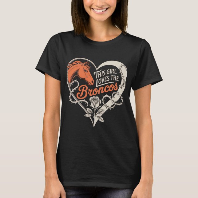 Camiseta Denver Football Girl Heart Cute Horse Lover Orange (Frente)