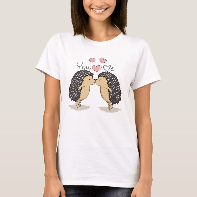 Camiseta deouriços-cacheiros Beijando-se Fofos (Frente)