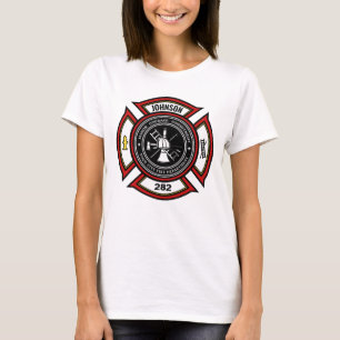 Camiseta Departamento de Bombeiros ADICIONE NOME Crachá de 