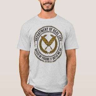 Camiseta Departamento de Vida Real Crachá Vintage Engraçado