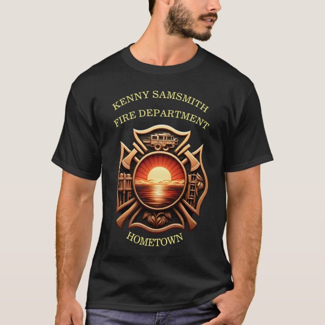 Camiseta Departamentos de incêndio Crachá de preto e vermel (Frente)