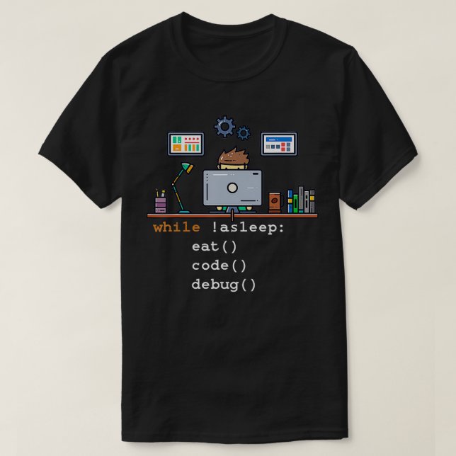 Camiseta Depuração de Código de Comida do Programador Pytho (Frente do Design)