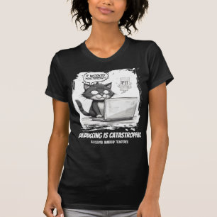 Camiseta Depuração é Humor de Gato de Codificação Catastróf