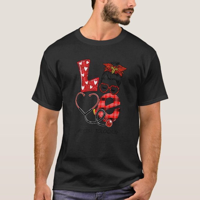 Camiseta Dermatologia Enfermeira Xadrez Leopardo Amor Coraç (Frente)