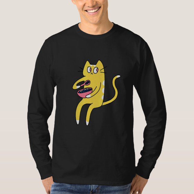 Camiseta Derpy Kitty Yellow and White Cat Eating Cereal (Frente)