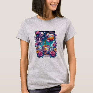 Camiseta Derramar Da Placa De Tarot Do Tea Skeleton