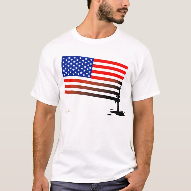 Camiseta Derramar de óleo da bandeira americana (Frente)