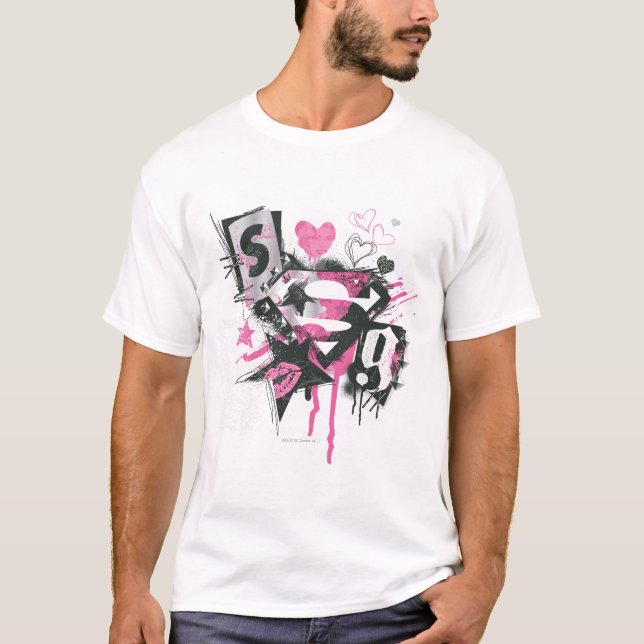 Camiseta Derramares de Supergirl e Colagem de Scribbles (Frente)
