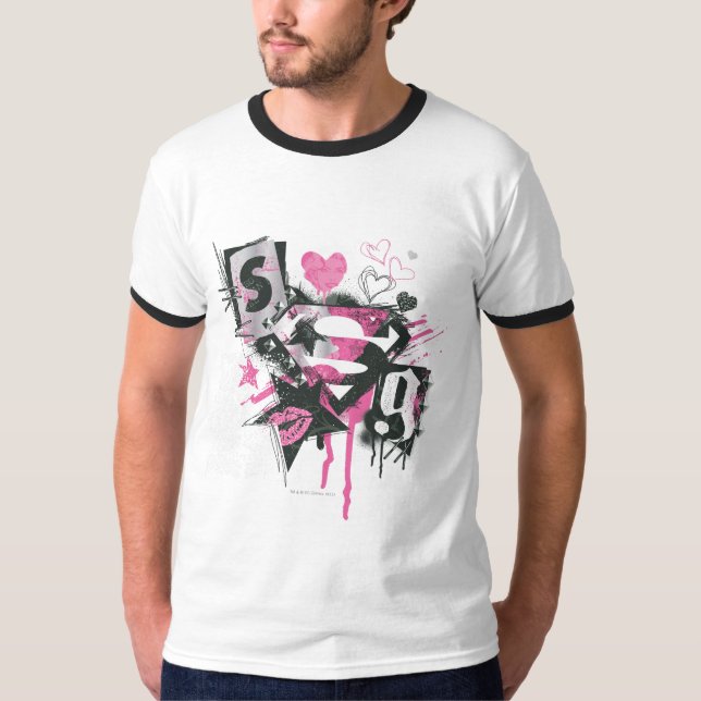Camiseta Derramares de Supergirl e Colagem de Scribbles (Frente)