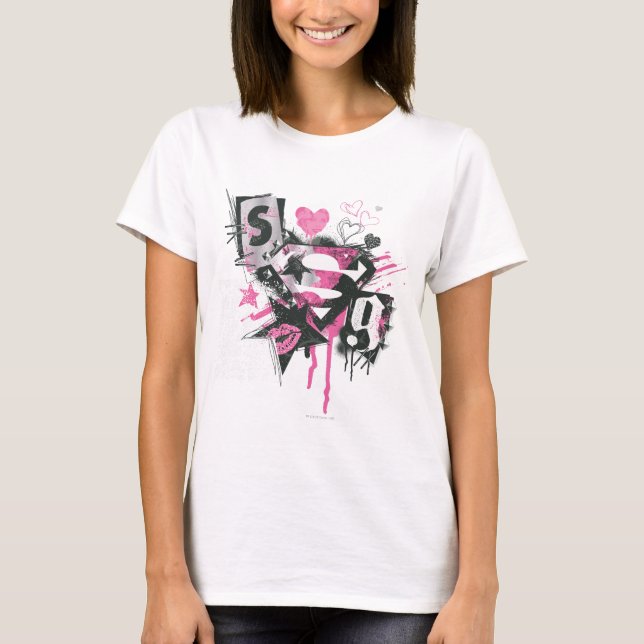 Camiseta Derramares de Supergirl e Colagem de Scribbles (Frente)