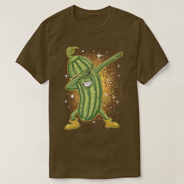 Camiseta Derrame de Picles Dançando Pepino Verde Vegan Engr (Frente do Design)