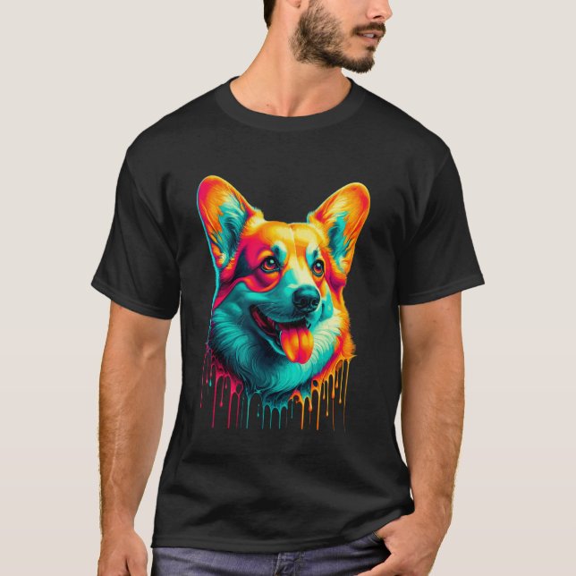 Camiseta Derrame de Pintura Cardigan Welsh Corgi Corgis (Frente)