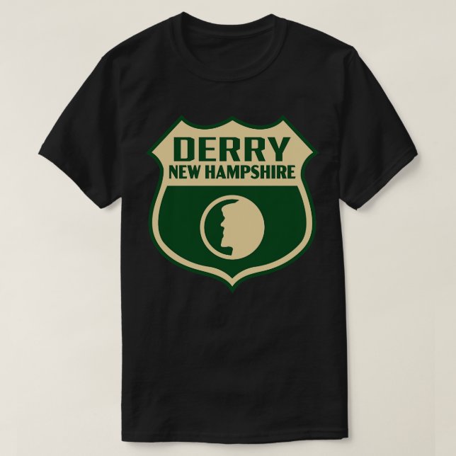 Camiseta Derry New Hampshire Retro Shield Tan (Frente do Design)