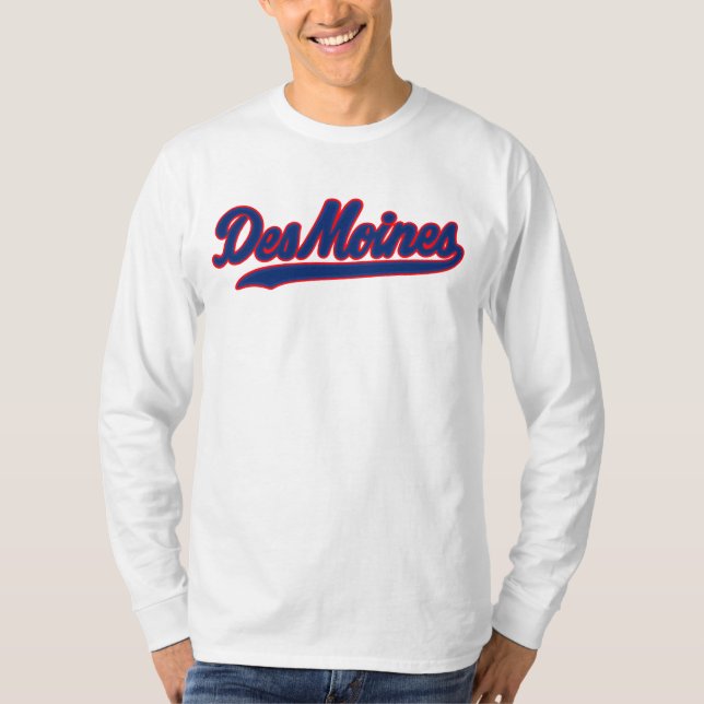 Camiseta Des Moines Iowa Script Design | Cidade Retroativa (Frente)