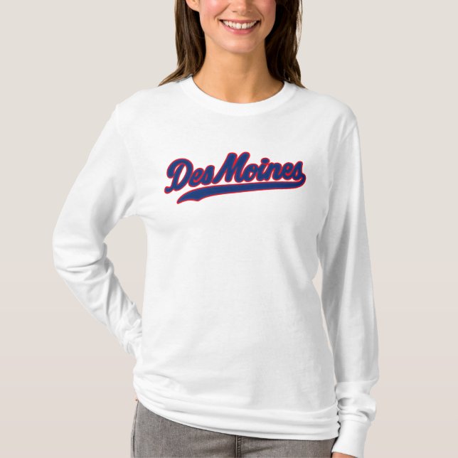 Camiseta Des Moines Iowa Script Design | Cidade Retroativa (Frente)