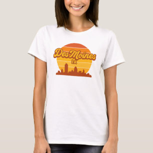 Camiseta Des Moines Iowa Skyline Sunset   Orgulho de Cidade