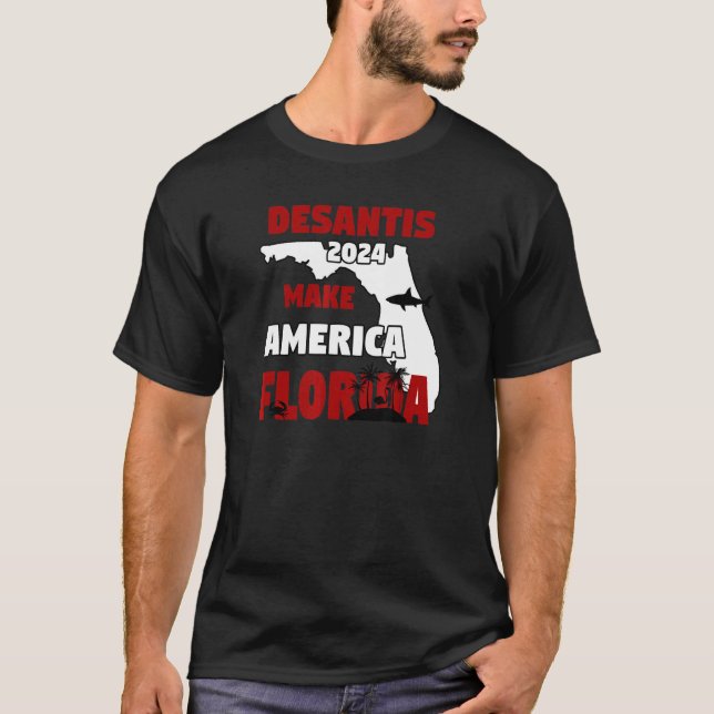 Camiseta Desantis 2024 Make America Flamingo Shark (Frente)
