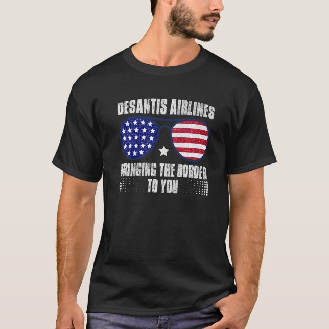 Camiseta Desantis Airlines Flag Sunglass Trazendo A Borda (Frente)