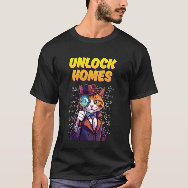 CAMISETA DESBLOQUEAR CASA DETETIVE DE GATO PUN FUNNY (Frente)