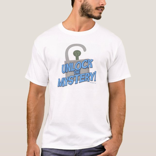 Camiseta Desbloqueie o Mistério Engraçado Design do Slogan  (Frente)