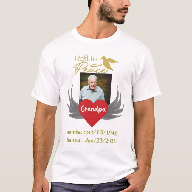 Camiseta Descanse em paz, foto personalizada do funeral, me (Frente)