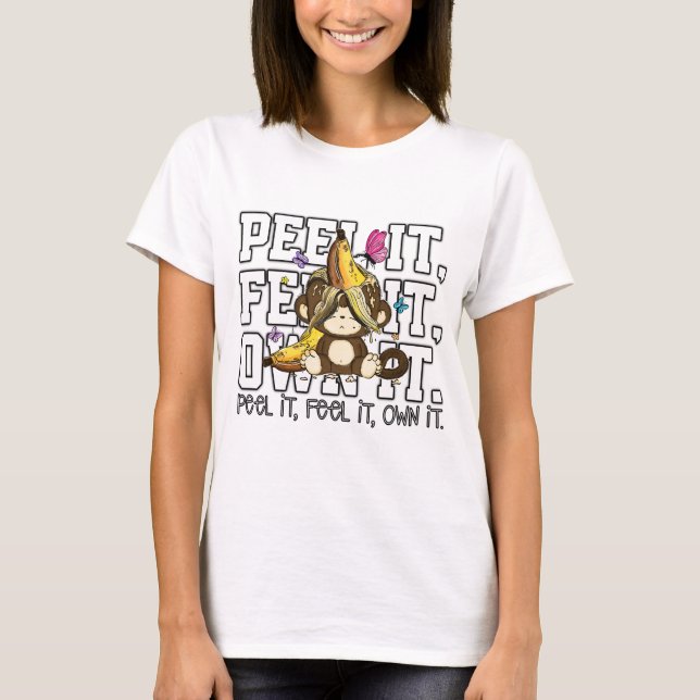 Camiseta Descasque, Sinta, Possua – Macaco Engraçado (Frente)