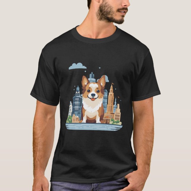Camiseta Descoberta da Cidade do Corgi Dog Animal Beauty (Frente)