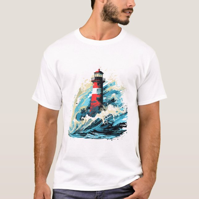 Camiseta Descoberta de Beleza do Oceano Mundial do Farol (Frente)
