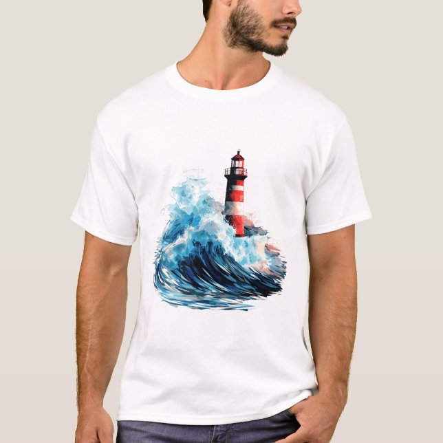 Camiseta Descoberta de Beleza do Oceano Mundial do Farol (Frente)