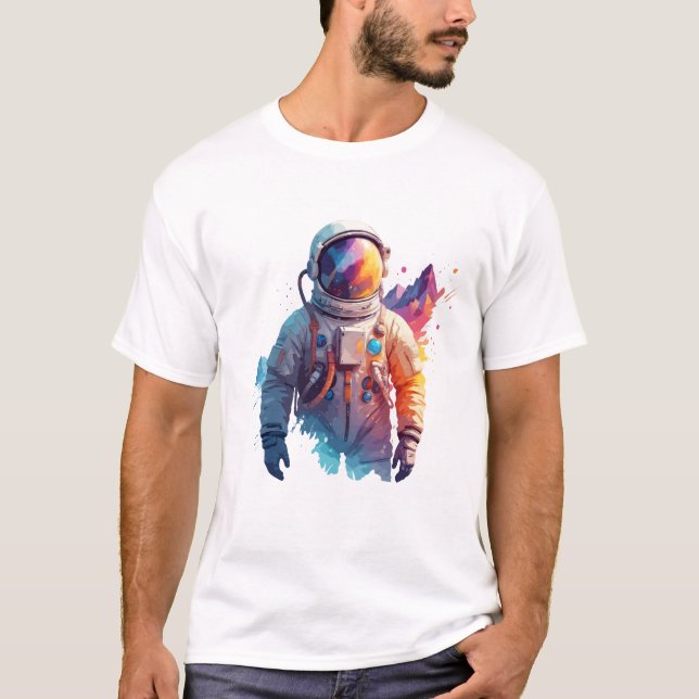 Camiseta Descoberta de Espaço de Arte de Vetor Astronauta (Frente)