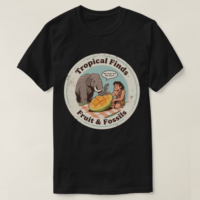 Camiseta Descoberta de Manga Mamute Cavernícola (Frente do Design)