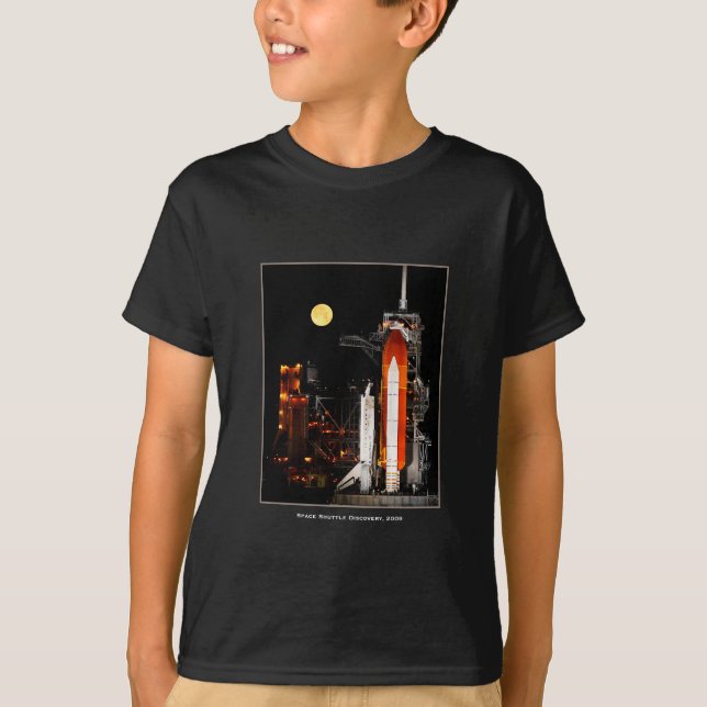 Camiseta Descoberta de Shuttle Espacial e Lua Completa em 2 (Frente)