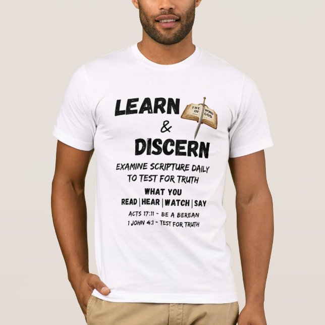 Camiseta Desculpas Berean Aprenda e Discerne Escritura da V (Frente)