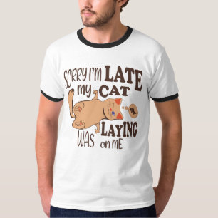 Camiseta Desculpe, estou atrasado, meu gato estava deitado
